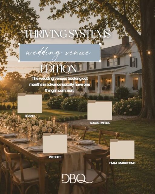 If your bookings feel unpredictable, your marketing probably isn’t missing more posts. It’s missing a system.

Think about it…

A couple finds your Reel.

They click over to your website.

They love what they see, but they’re not ready to inquire quite yet.

If your website leaves questions unanswered, your branding blends into every other venue, or there’s no follow-up after they leave your site, there’s a good chance they’ll keep scrolling until another venue feels like the easier decision.

That’s why your marketing shouldn’t rely on one platform. 

✨ Your brand should make your venue memorable.
✨ Your website should make booking a tour feel like the obvious next step.
✨ Your social content should help couples picture their wedding day with you.
✨ And your emails should keep the conversation going while they’re making one of the biggest decisions of their lives.

None of these pieces are meant to work alone.

When they work together, couples build trust before they ever step onto your property.

Inside this carousel, we’re breaking down practical examples for wedding venue owners you can start using today for your brand, website, social media, and email marketing so your marketing supports your bookings instead of becoming another item on your already full to-do list.

💍 Know a wedding venue owner who needs to see this?

Tag them below or send this post their way. It could be the marketing reset they’ve been looking for. 🫶
.
.
.
#DigitalBlissQueen #DBQMarketing
🏷️ wedding venue owners, wedding venue marketing, marketing agency, marketing for wedding venues, digital marketing agency, wedding venue social media marketing